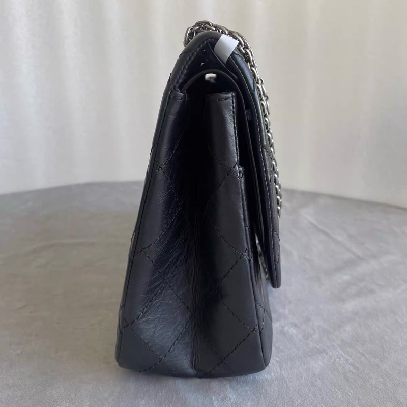 CHANEL 香奈兒 Maxi 2.55 黑色 仿舊小牛皮 復古銀鍊 Ruthenium 五金 菱格翻蓋包-2