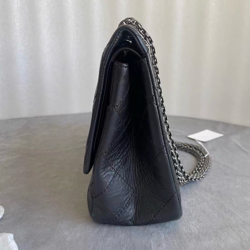 CHANEL 香奈兒 Maxi 2.55 黑色 仿舊小牛皮 復古銀鍊 Ruthenium 五金 菱格翻蓋包-3