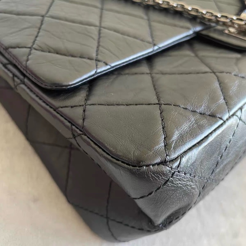 CHANEL 香奈兒 Maxi 2.55 黑色 仿舊小牛皮 復古銀鍊 Ruthenium 五金 菱格翻蓋包-5