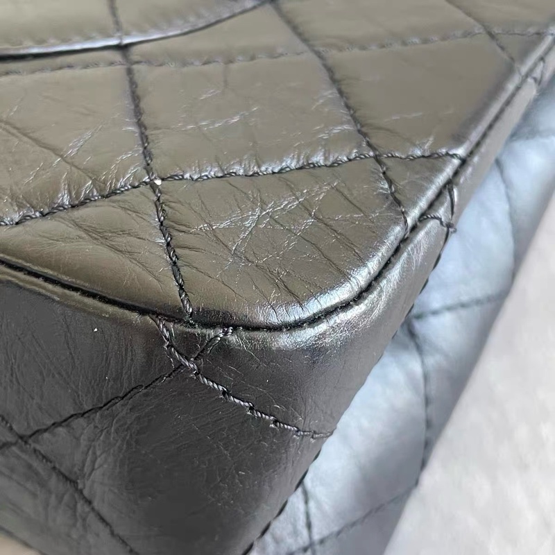 CHANEL 香奈兒 Maxi 2.55 黑色 仿舊小牛皮 復古銀鍊 Ruthenium 五金 菱格翻蓋包-8