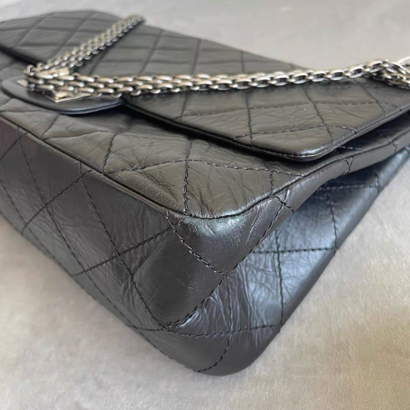 CHANEL 香奈兒 Maxi 2.55 黑色 仿舊小牛皮 復古銀鍊 Ruthenium 五金 菱格翻蓋包-11