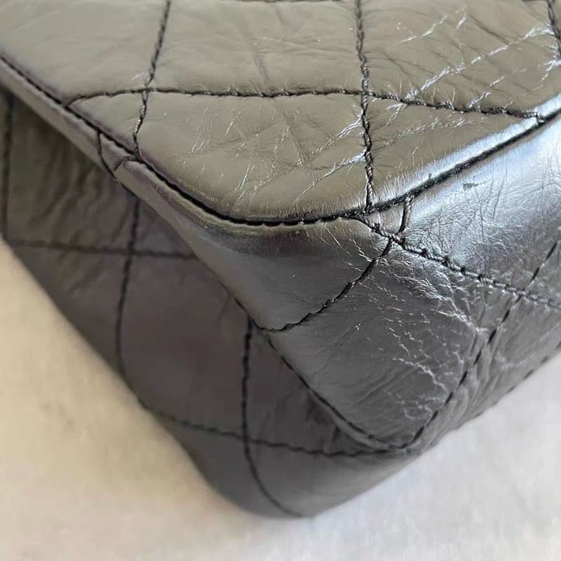 CHANEL 香奈兒 Maxi 2.55 黑色 仿舊小牛皮 復古銀鍊 Ruthenium 五金 菱格翻蓋包-12