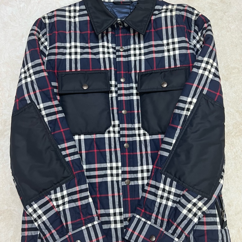 Burberry 絎縫格紋棉法蘭絨襯衫 藍色格紋-0