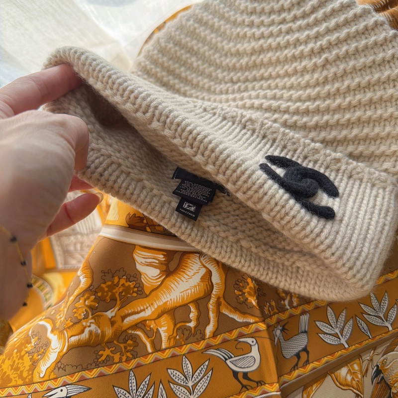 CHANEL 黑logo立體編織紋毛帽👒克什米爾-3