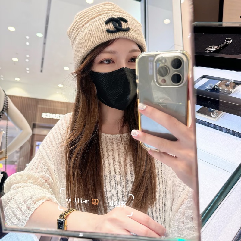 CHANEL 黑logo立體編織紋毛帽👒克什米爾-8