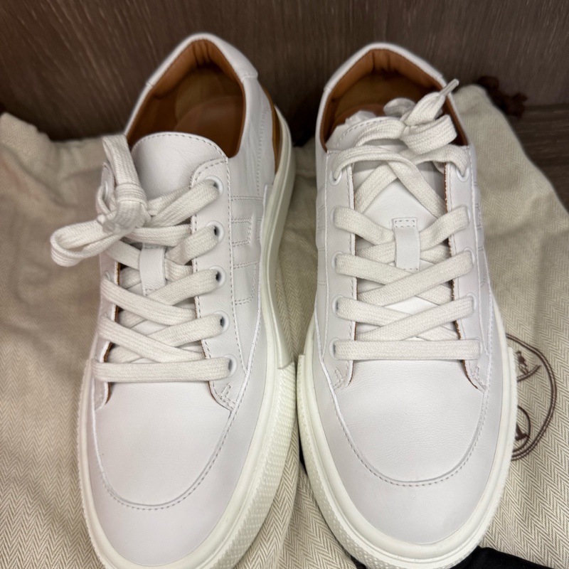 98新 Hermes小白鞋愛馬仕Deep白色棕尾板鞋愛馬仕休閒鞋 Size: 38碼 有塵袋-2