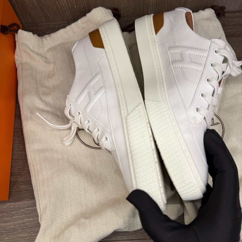 98新 Hermes小白鞋愛馬仕Deep白色棕尾板鞋愛馬仕休閒鞋 Size: 38碼 有塵袋-4