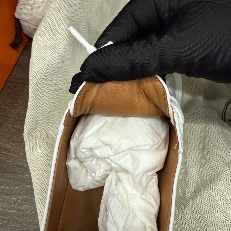 98新 Hermes小白鞋愛馬仕Deep白色棕尾板鞋愛馬仕休閒鞋 Size: 38碼 有塵袋-5