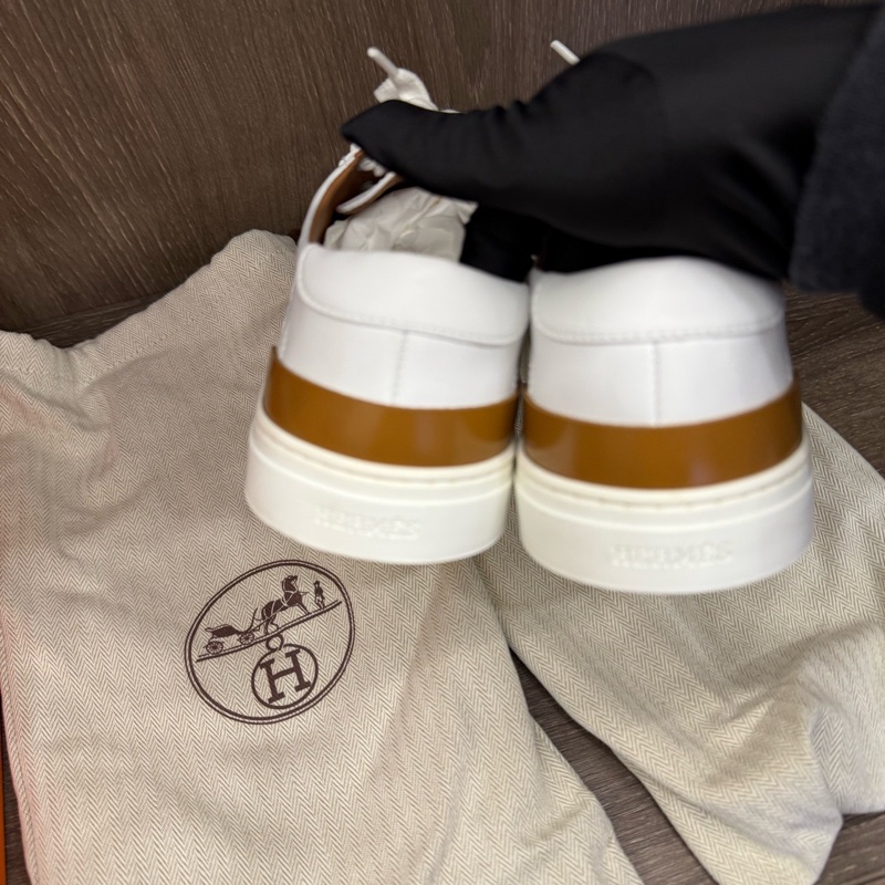 98新 Hermes小白鞋愛馬仕Deep白色棕尾板鞋愛馬仕休閒鞋 Size: 38碼 有塵袋-6