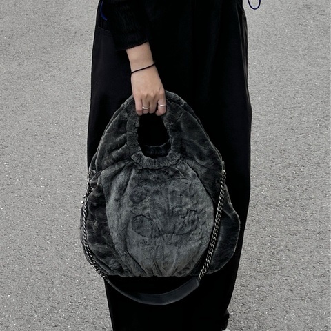 🩶香奈兒皮草HOBO CHANEL灰色vintage毛毛雙C 手提肩背包-2