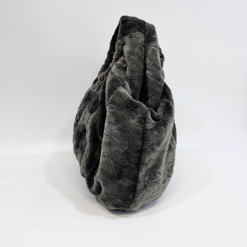 🩶香奈兒皮草HOBO CHANEL灰色vintage毛毛雙C 手提肩背包-4