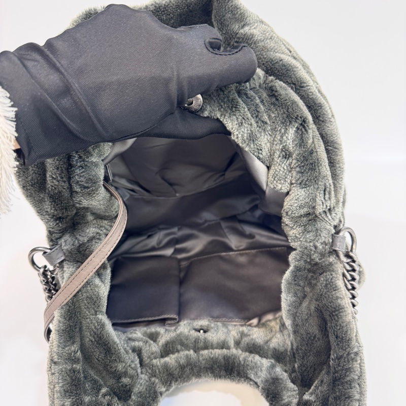 🩶香奈兒皮草HOBO CHANEL灰色vintage毛毛雙C 手提肩背包-8