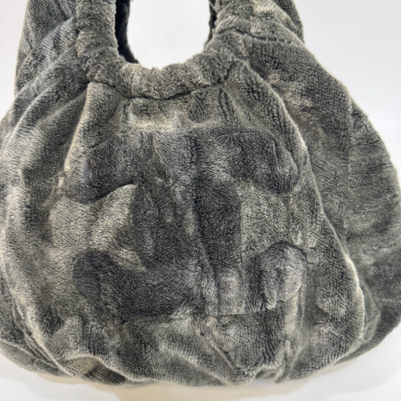 🩶香奈兒皮草HOBO CHANEL灰色vintage毛毛雙C 手提肩背包-9