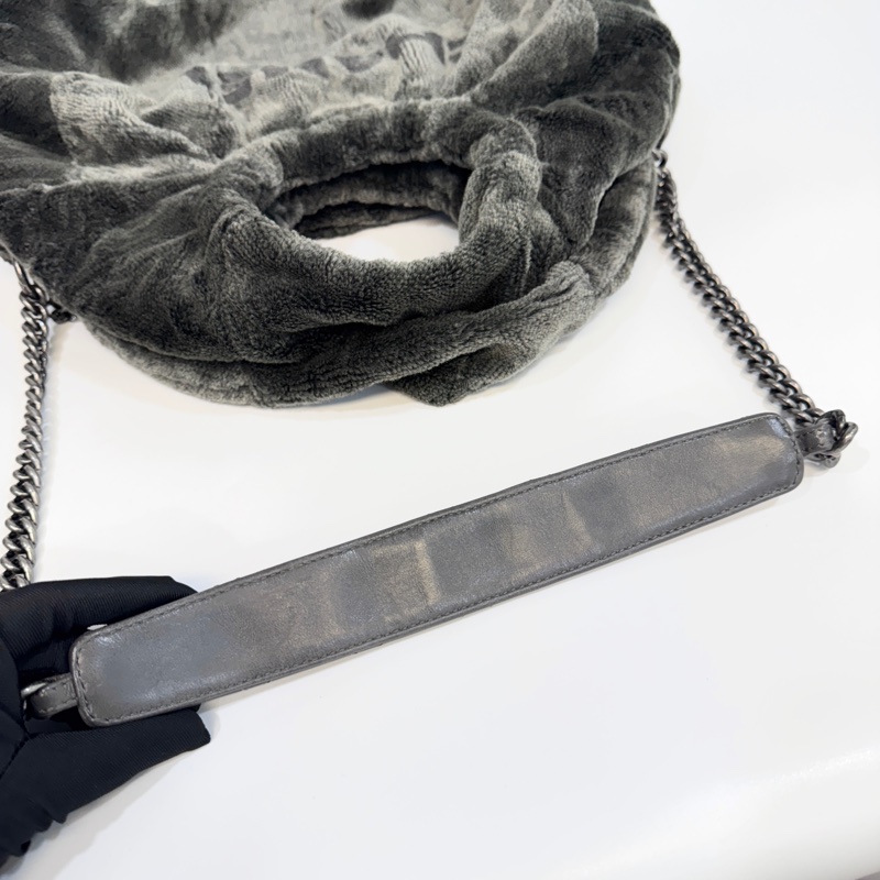 🩶香奈兒皮草HOBO CHANEL灰色vintage毛毛雙C 手提肩背包-12