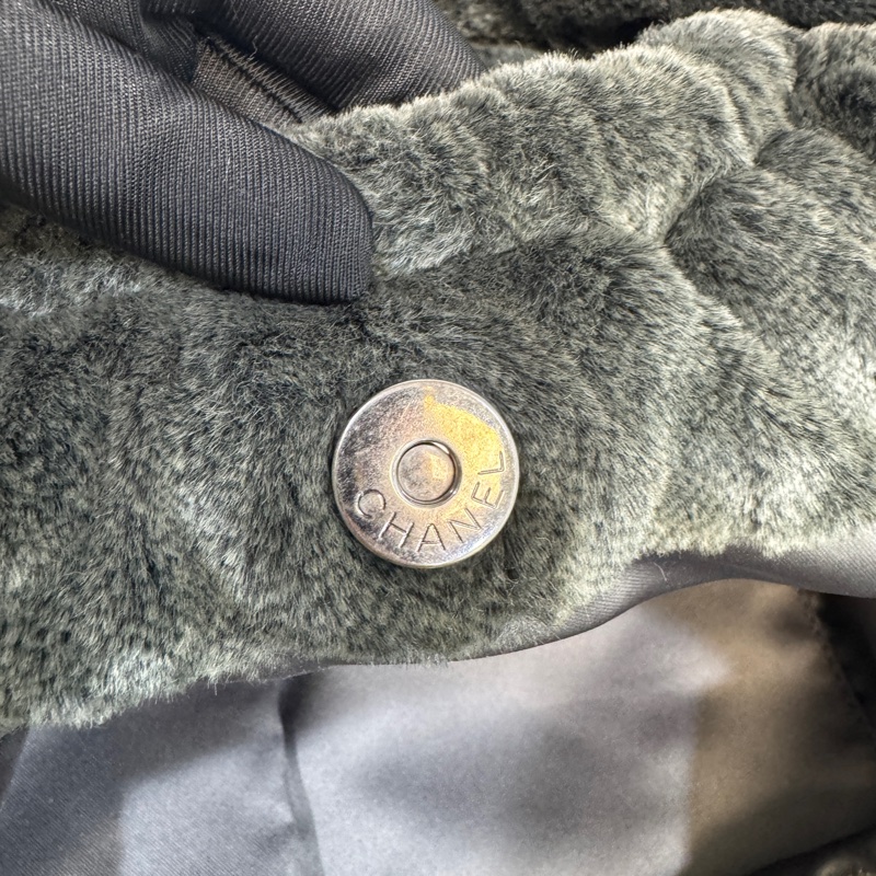 🩶香奈兒皮草HOBO CHANEL灰色vintage毛毛雙C 手提肩背包-14
