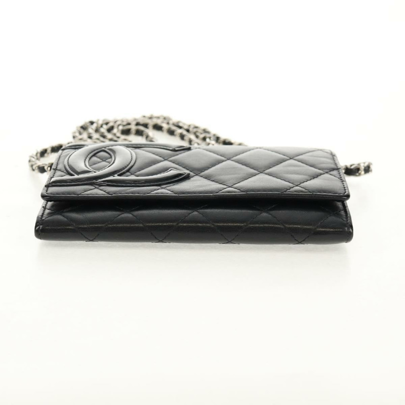 【日本直送】香奈兒 Cambon 系列鏈條肩背包，黑色皮革，銀色雙C標誌，正品編號 157964SAV-4