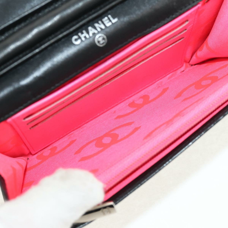 【日本直送】香奈兒 Cambon 系列鏈條肩背包，黑色皮革，銀色雙C標誌，正品編號 157964SAV-9