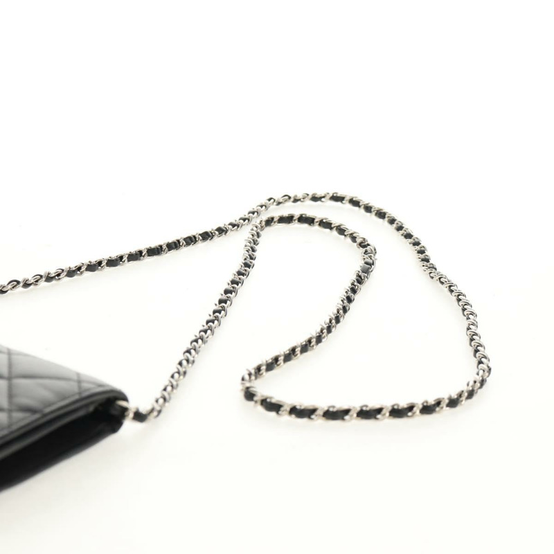 【日本直送】香奈兒 Cambon 系列鏈條肩背包，黑色皮革，銀色雙C標誌，正品編號 157964SAV-13