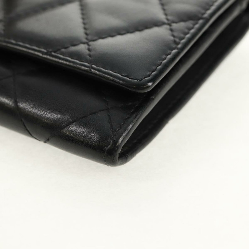 【日本直送】香奈兒 Cambon 系列鏈條肩背包，黑色皮革，銀色雙C標誌，正品編號 157964SAV-15