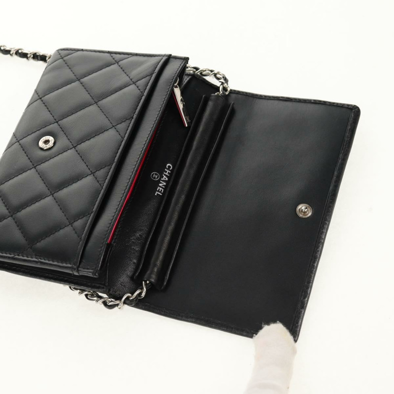 【日本直送】香奈兒 Cambon 系列鏈條肩背包，黑色皮革，銀色雙C標誌，正品編號 157964SAV-19