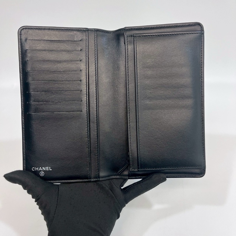 香奈兒長夾改造（送墊片+鏈條）Chanel黑銀牛皮Boy Flap對開長夾A80285-7