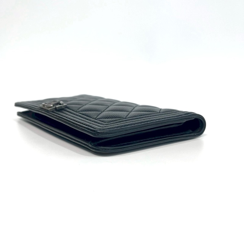 香奈兒長夾改造（送墊片+鏈條）Chanel黑銀牛皮Boy Flap對開長夾A80285-14