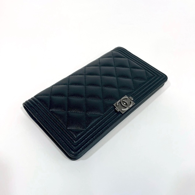 香奈兒長夾改造（送墊片+鏈條）Chanel黑銀牛皮Boy Flap對開長夾A80285-15