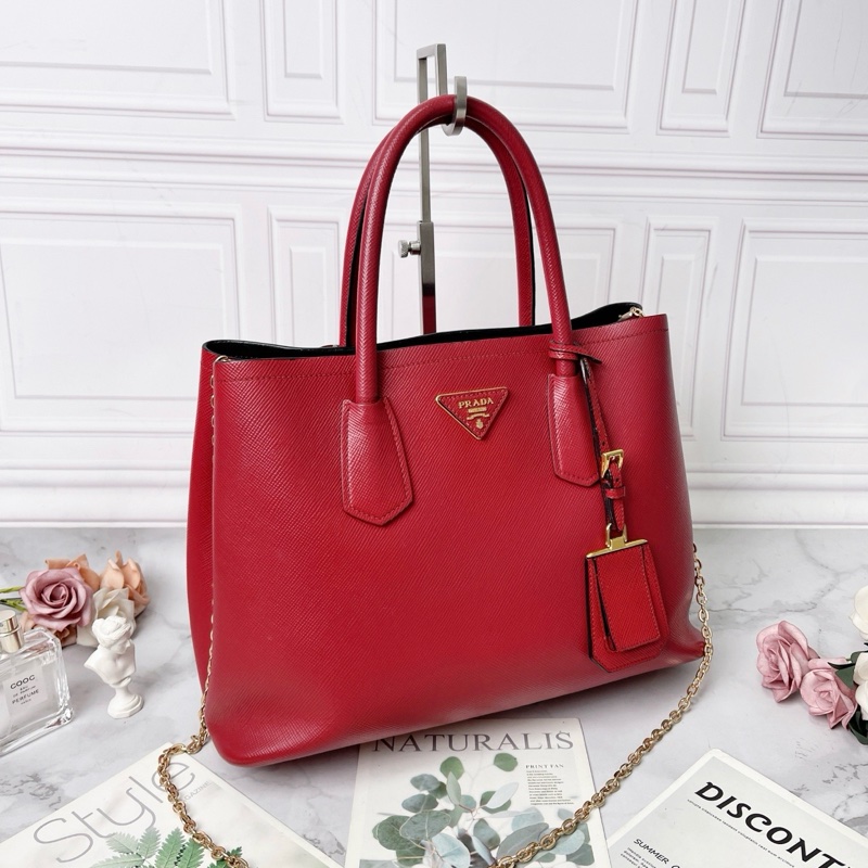 Prada Double Saffiano紅色托特包34×24×15cm 98新配件塵袋-3