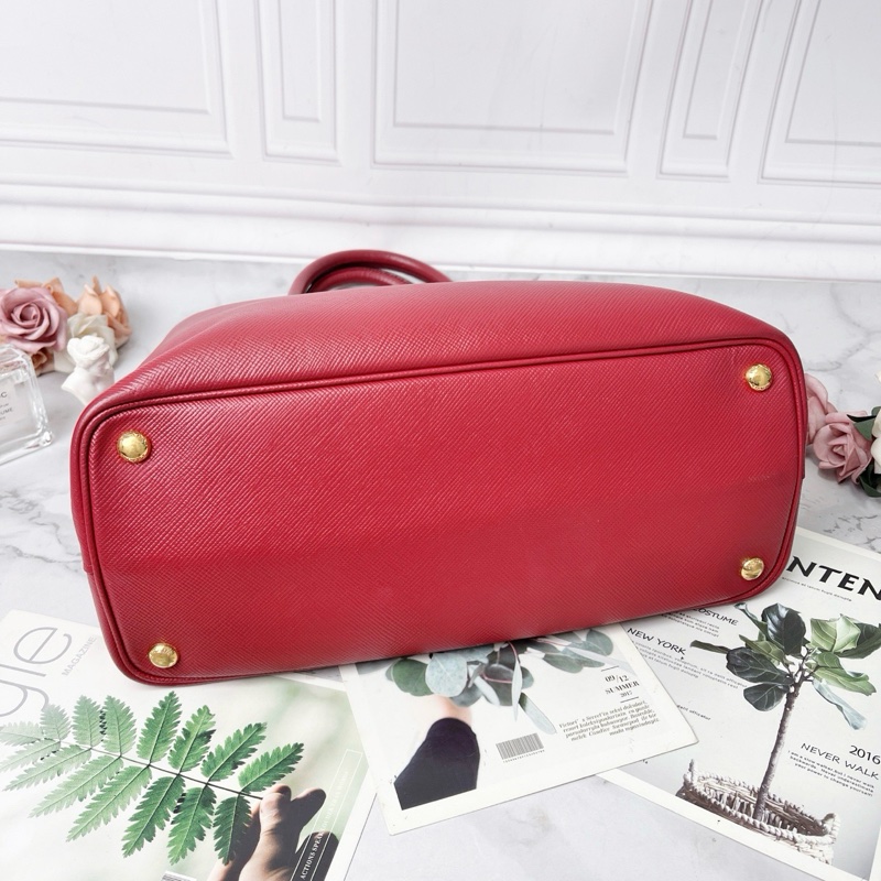 Prada Double Saffiano紅色托特包34×24×15cm 98新配件塵袋-4