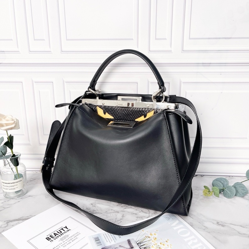 Fendi 黑色peekaboo肩背手提包34*13*25 98新配件塵袋-3