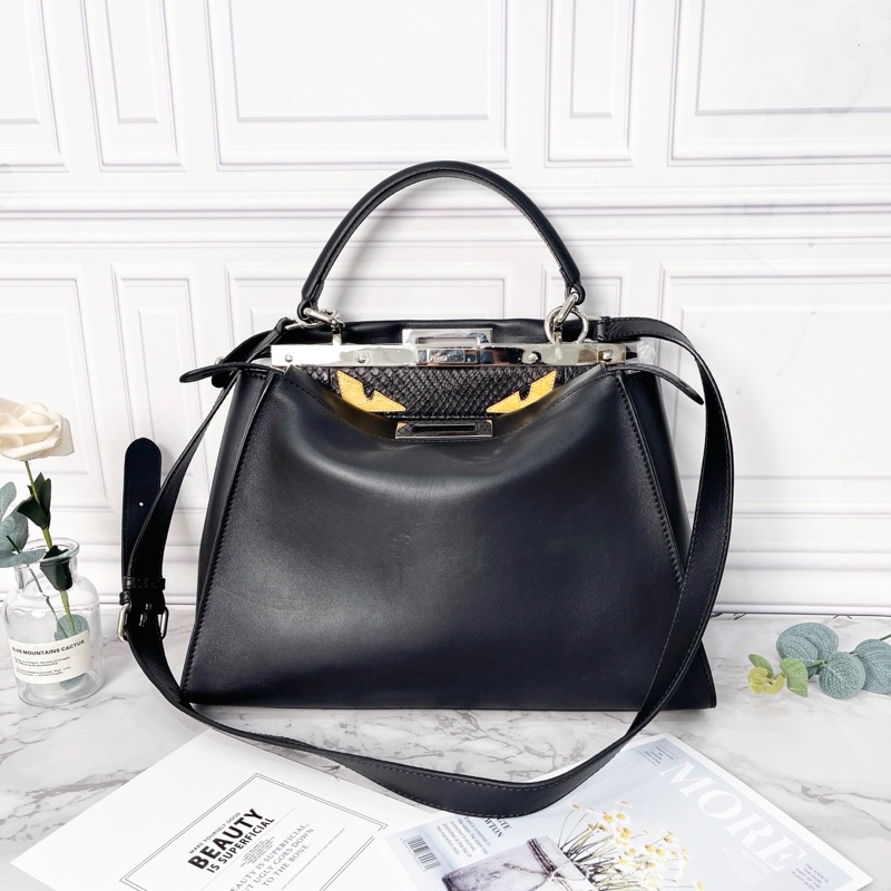 Fendi 黑色peekaboo肩背手提包34*13*25 98新配件塵袋-6