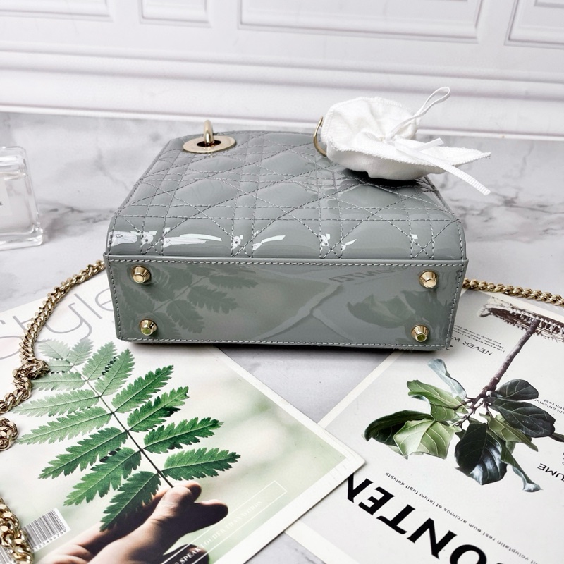 Dior 霧霾藍漆皮三格迷你lady dior黛妃包 17*15*7 98新配件塵袋保卡盒子購證-3