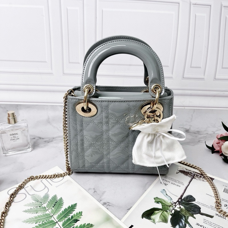Dior 霧霾藍漆皮三格迷你lady dior黛妃包 17*15*7 98新配件塵袋保卡盒子購證-4