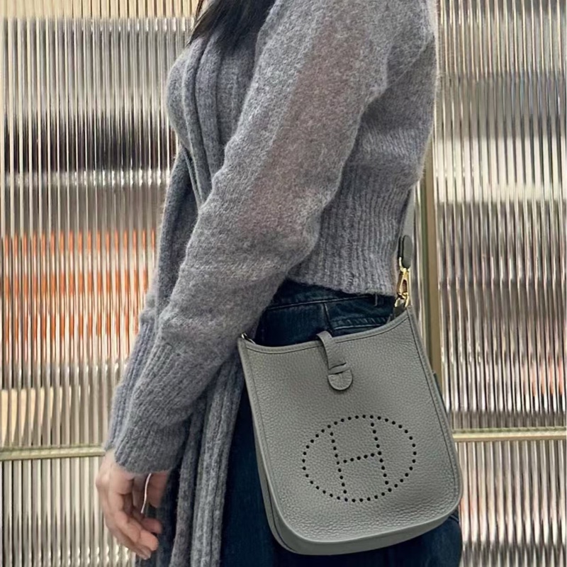 HERMES 積雨雲灰Evelyne 16 Mini 16×5×18cm 99新配件塵袋盒子購證吊牌-0