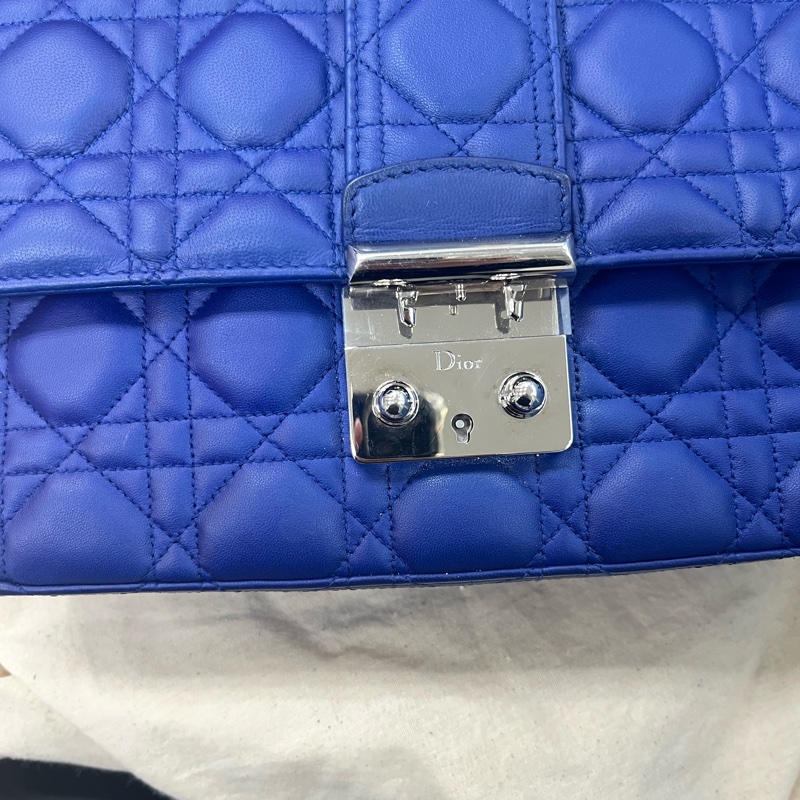 降價#迪奧Christian Dior 肩背包Miss Dior #中號#銀扣深藍翻蓋鏈條包#-8