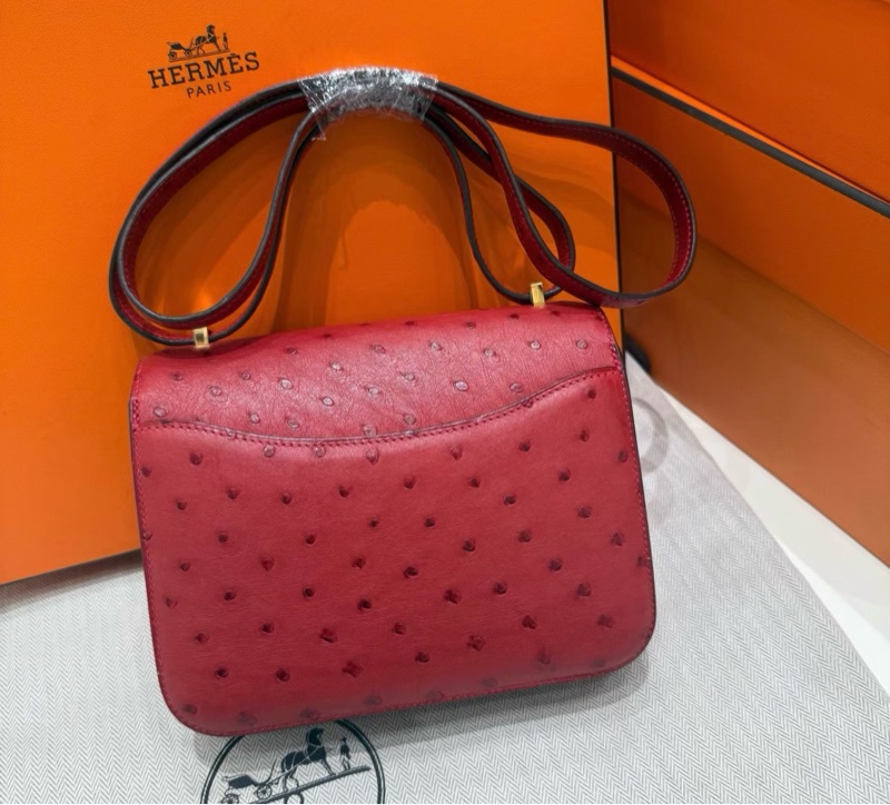 Hermes Mini Constance 康康19 鴕鳥皮 法拉利紅金扣-1
