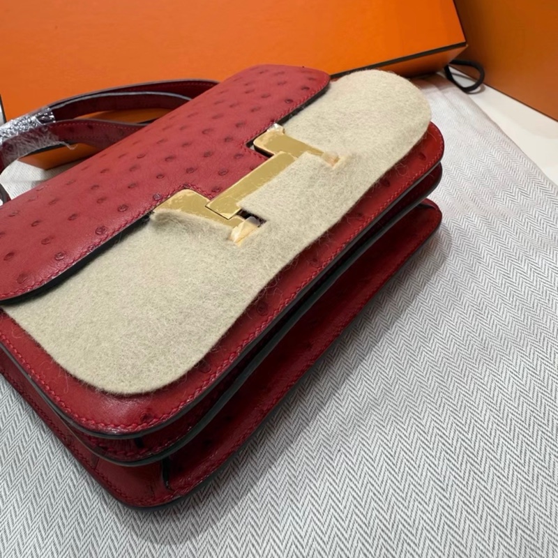 Hermes Mini Constance 康康19 鴕鳥皮 法拉利紅金扣-2