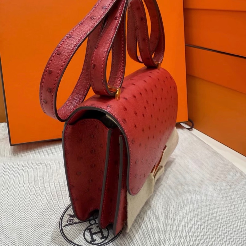 Hermes Mini Constance 康康19 鴕鳥皮 法拉利紅金扣-7
