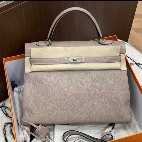 Hermes愛馬仕 斑鳩灰銀扣kelly 35手提單肩包