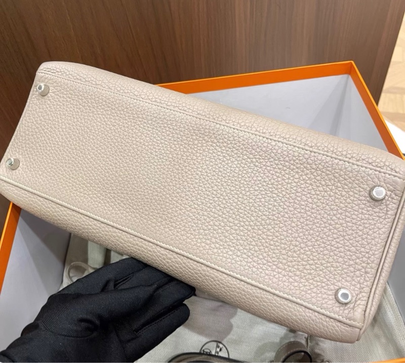 Hermes愛馬仕 斑鳩灰銀扣kelly 35手提單肩包-3