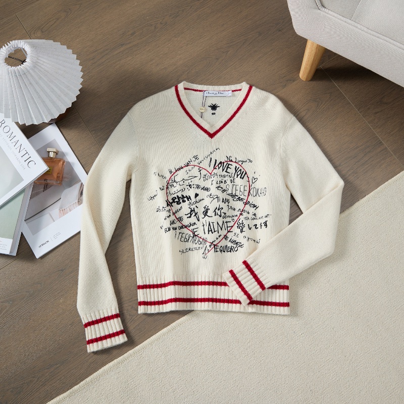 ❤️ DIOR 多種語言“我愛你“ 明星同款 白色毛衣-0