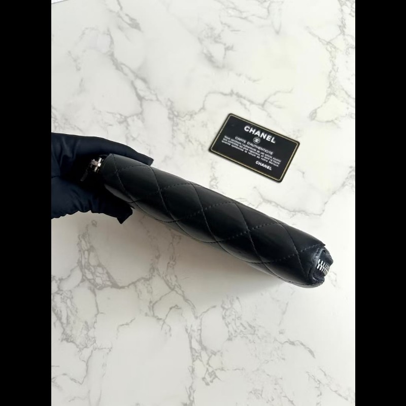 【LA LUNE】古董包 Chanel黑色銀扣皮革長夾 錢包 皮夾 中古包 二手包 銀包-2