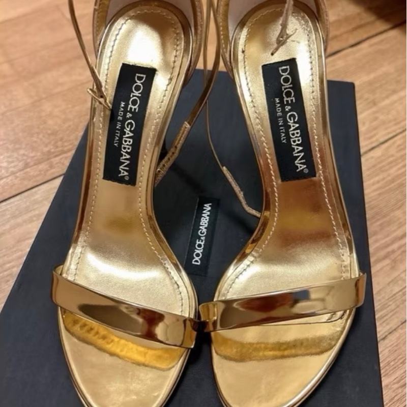 Dolce&Gabbana 金色繫帶涼鞋 細跟高跟鞋 二手-近乎全新37-6