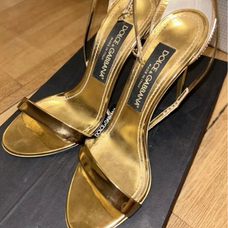 Dolce&Gabbana 金色繫帶涼鞋 細跟高跟鞋 二手-近乎全新37-8