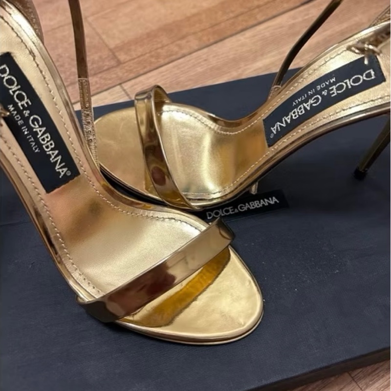 Dolce&Gabbana 金色繫帶涼鞋 細跟高跟鞋 二手-近乎全新37-9