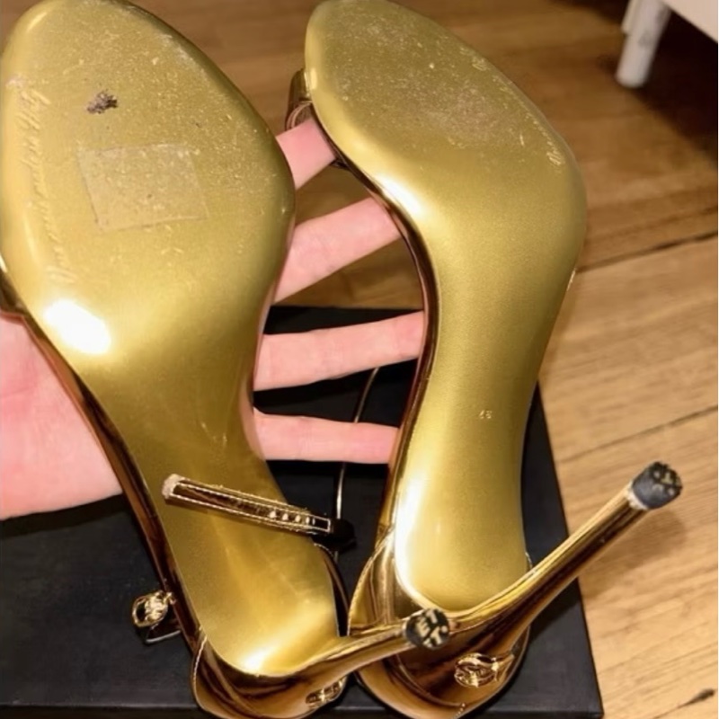 Dolce&Gabbana 金色繫帶涼鞋 細跟高跟鞋 二手-近乎全新37-10
