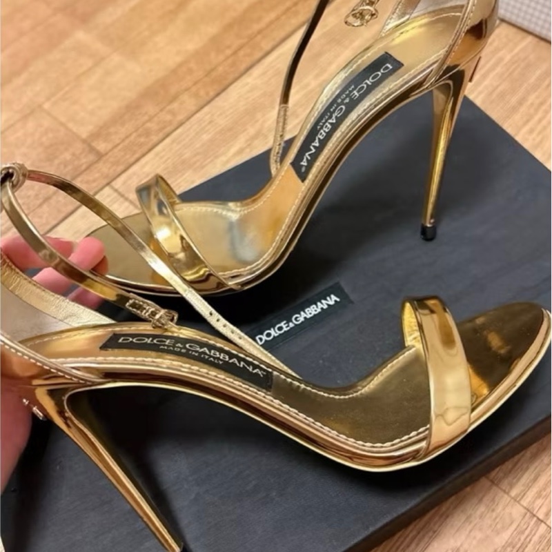 Dolce&Gabbana 金色繫帶涼鞋 細跟高跟鞋 二手-近乎全新37-11