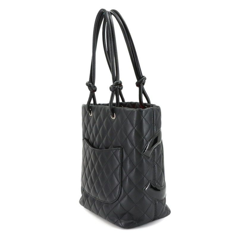 香奈兒 Cambon 系列中型托特包,黑色琺瑯小牛皮配銀色五金 (A25167)-2