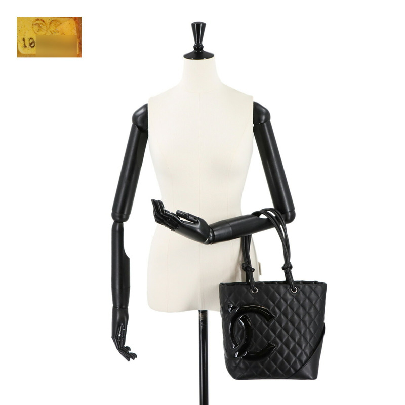 香奈兒 Cambon 系列中型托特包,黑色琺瑯小牛皮配銀色五金 (A25167)-9