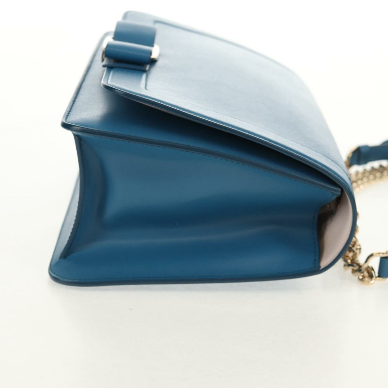 【日本直送】Salvatore Ferragamo Vala Chain Vala 肩背包 皮革 藍色 金色 正品 159137V-3